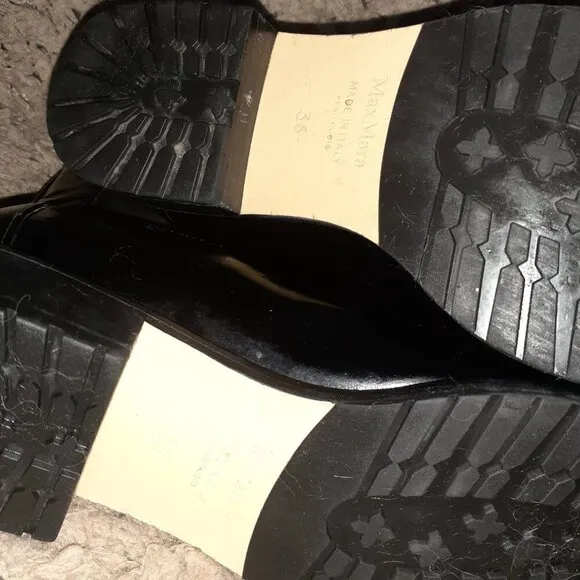 MAXMARA-Black Patent Leather Ankle Boots-Pull-On-Sz 36/6-Excellent