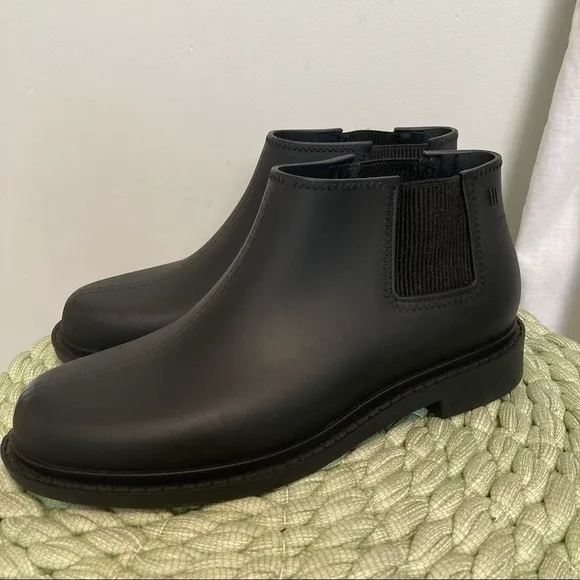 Melissa Skin Chelsea Boot Matte Black Recycled PVC Ankle Booties NWOT