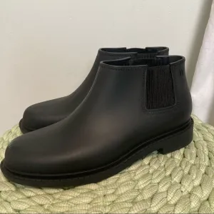 Melissa Skin Chelsea Boot Matte Black Recycled PVC Ankle Booties NWOT