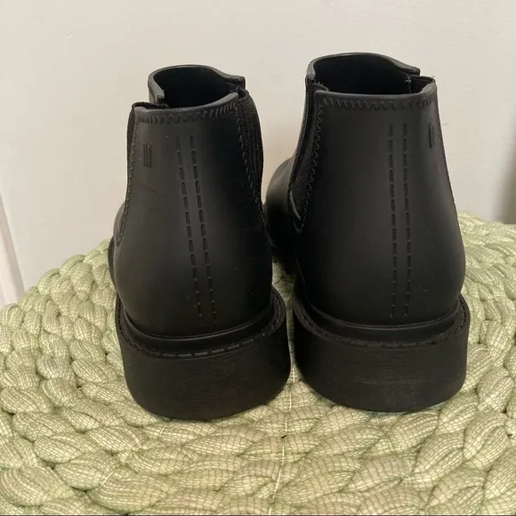 Melissa Skin Chelsea Boot Matte Black Recycled PVC Ankle Booties NWOT
