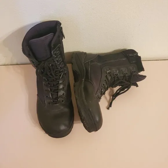 Mens 8.5R Black Military Combat Boots Lace Up Leather Gorpcore Utility Trap Thin