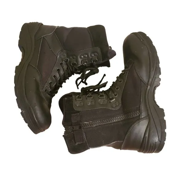 Mens 8.5R Black Military Combat Boots Lace Up Leather Gorpcore Utility Trap Thin