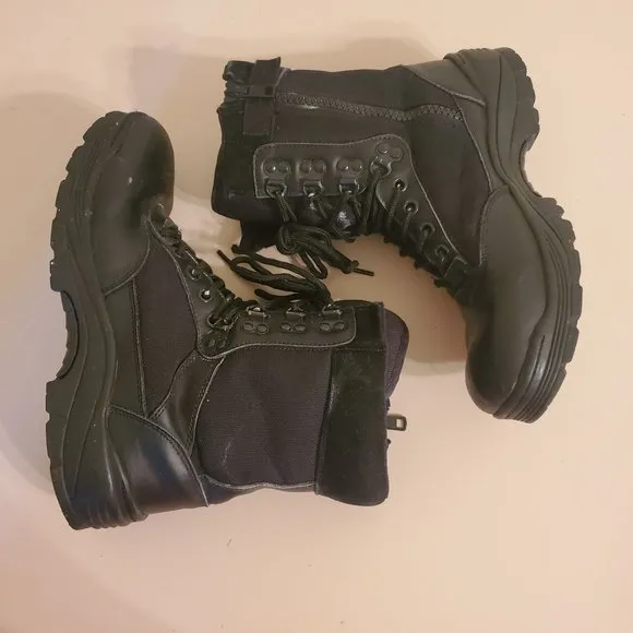 Mens 8.5R Black Military Combat Boots Lace Up Leather Gorpcore Utility Trap Thin