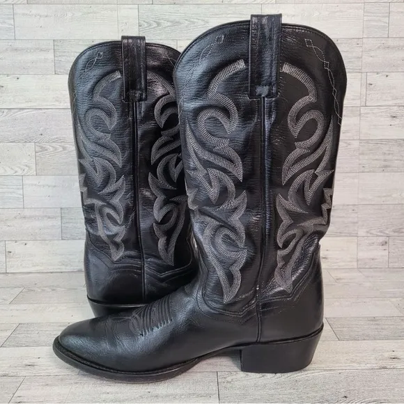 Men's Dan Post Milwaukee Western Black Leather Rodeo Cowboy Boots Size 9 D