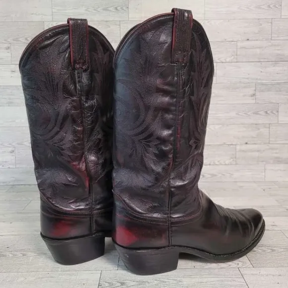 Men's Dan Post Western Black Cherry Kangaroo Leather Rodeo Cowboy Boots Size 9