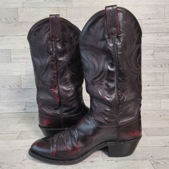 Men's Dan Post Western Black Cherry Kangaroo Leather Rodeo Cowboy Boots Size 9