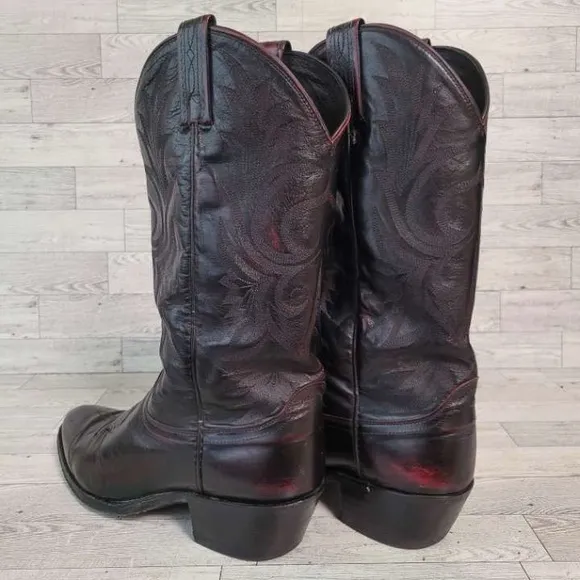 Men's Dan Post Western Black Cherry Kangaroo Leather Rodeo Cowboy Boots Size 9