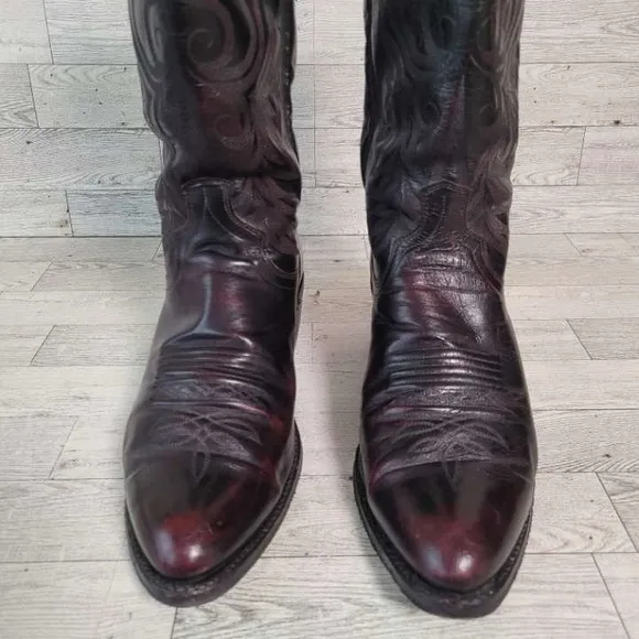 Men's Dan Post Western Black Cherry Kangaroo Leather Rodeo Cowboy Boots Size 9