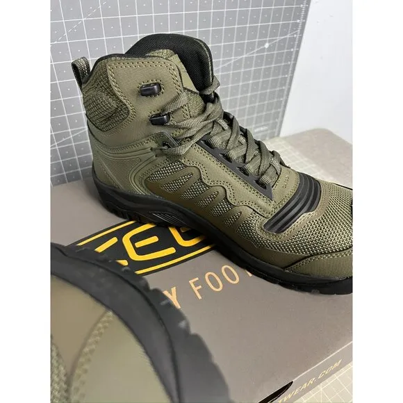 Men's KEEN Reno Mid KBF Carbon Fiber Toe WP Work Boots Sz. 10.5 Dark Olive/Black