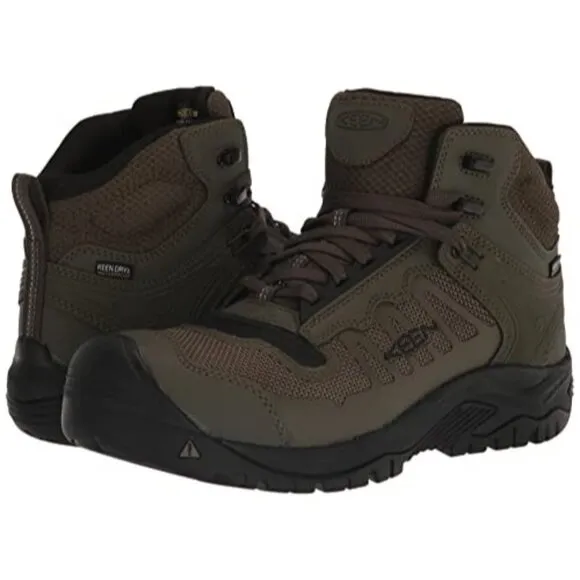 Men's KEEN Reno Mid KBF Carbon Fiber Toe WP Work Boots Sz. 10.5 Dark Olive/Black