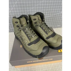 Men's KEEN Reno Mid KBF Carbon Fiber Toe WP Work Boots Sz. 10.5 Dark Olive/Black