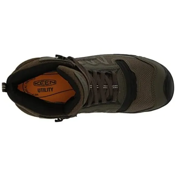 Men's KEEN Reno Mid KBF Carbon Fiber Toe WP Work Boots Sz. 10.5 Dark Olive/Black