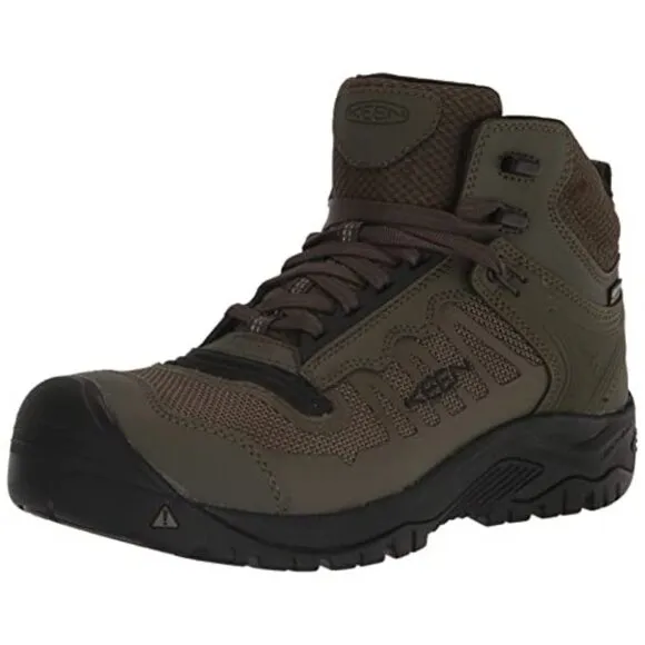 Men's KEEN Reno Mid KBF Carbon Fiber Toe WP Work Boots Sz. 10.5 Dark Olive/Black