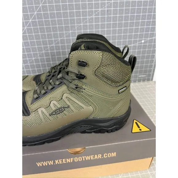 Men's KEEN Reno Mid KBF Carbon Fiber Toe WP Work Boots Sz. 10.5 Dark Olive/Black