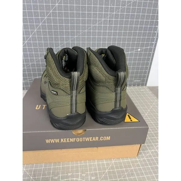 Men's KEEN Reno Mid KBF Carbon Fiber Toe WP Work Boots Sz. 10.5 Dark Olive/Black
