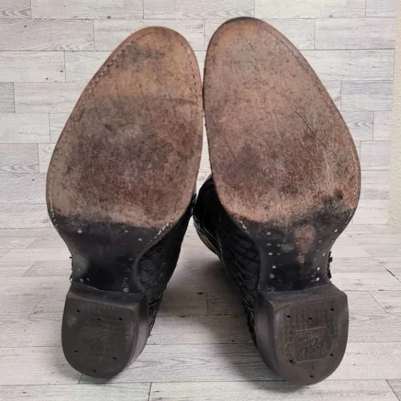Men's Tony Lama Western Black Sea Bass Leather Rodeo Cowboy Boots Size 8.5 EE