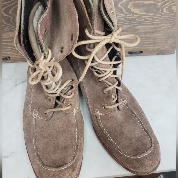 Mens ugg via maggio suede plaid fold over moc boots size 13 brown