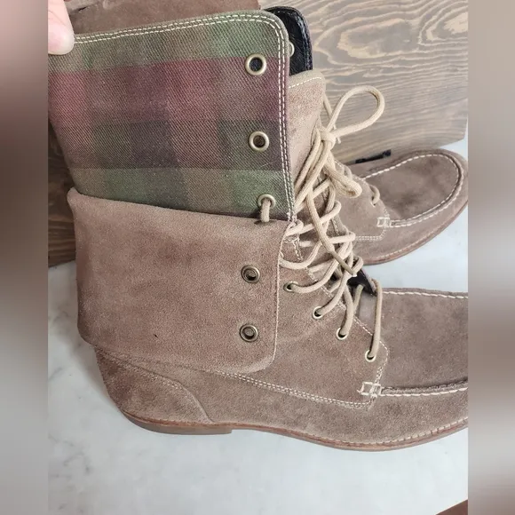 Mens ugg via maggio suede plaid fold over moc boots size 13 brown