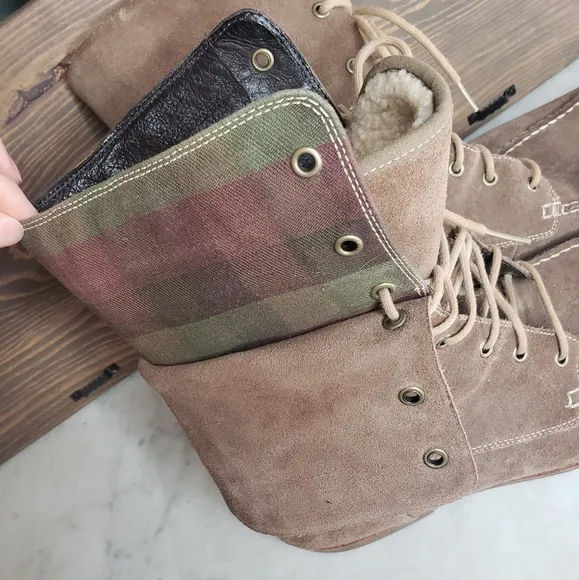 Mens ugg via maggio suede plaid fold over moc boots size 13 brown