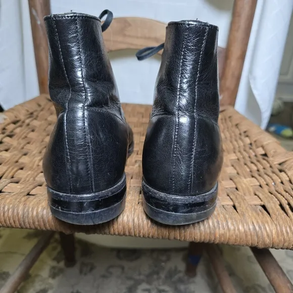 Mens Vintage Stacey Adams Black Lace-Up Leather Boots 8