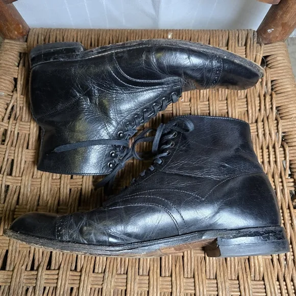 Mens Vintage Stacey Adams Black Lace-Up Leather Boots 8