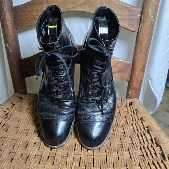 Mens Vintage Stacey Adams Black Lace-Up Leather Boots 8