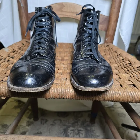 Mens Vintage Stacey Adams Black Lace-Up Leather Boots 8