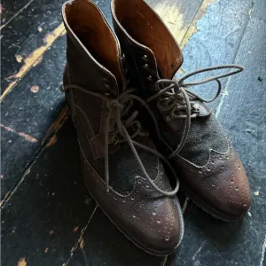 Mens Wingtip Massimo Matteo Leather Boots - Size 9 - Burgundy - Italy