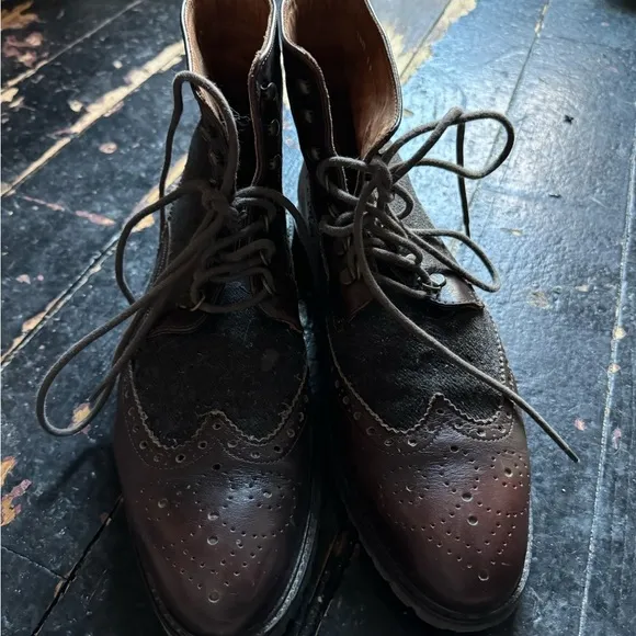 Mens Wingtip Massimo Matteo Leather Boots - Size 9 - Burgundy - Italy
