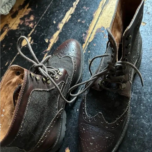Mens Wingtip Massimo Matteo Leather Boots - Size 9 - Burgundy - Italy
