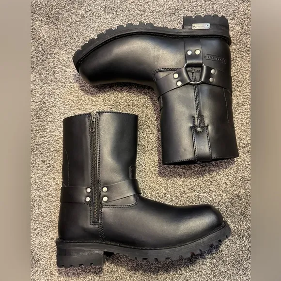 Men's Xelement 1502 'Killa' Black Leather Size 9 Harness Motorcycle Boots Black