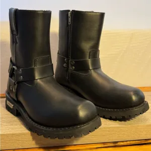 Men's Xelement 1502 'Killa' Black Leather Size 9 Harness Motorcycle Boots Black