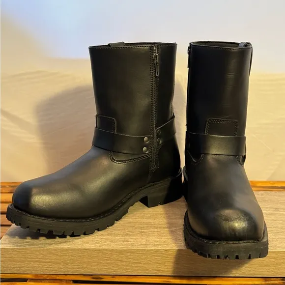 Men's Xelement 1502 'Killa' Black Leather Size 9 Harness Motorcycle Boots Black