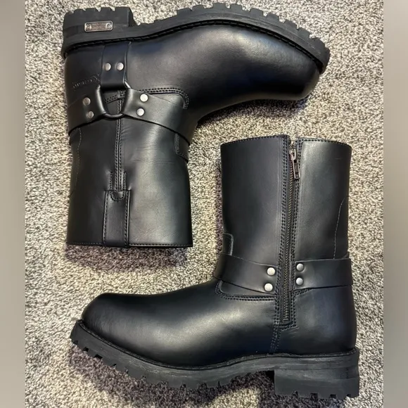 Men's Xelement 1502 'Killa' Black Leather Size 9 Harness Motorcycle Boots Black
