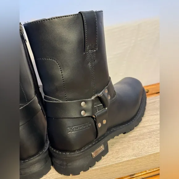 Men's Xelement 1502 'Killa' Black Leather Size 9 Harness Motorcycle Boots Black