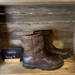 Mens UGG 5143 Brown Leather Shearling Lined Snow Winter Boots Size 9 M GUC‎