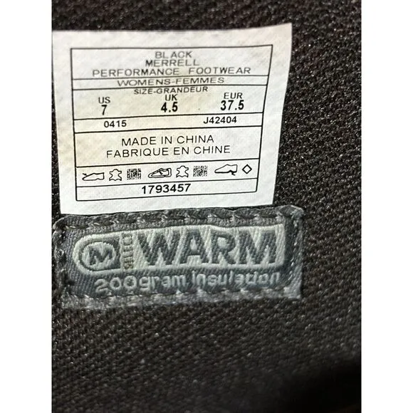 Merrell Boots Womens‎ 7 ZipOn Warm Winter Eventyr Bond Black Leather Insulated