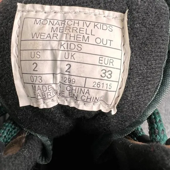 Merrell Rei Monarch IV Hiking Boots Shoes size 2 Kids Youth Suede Lace Up