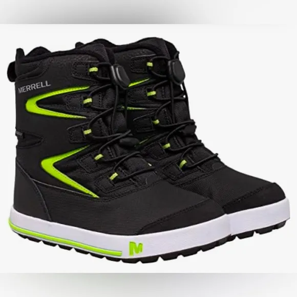 Merrell Snow Bank 3.0 Winter &amp; Waterproof SnowBoots Black &amp; Green Kids' 2. NWOT