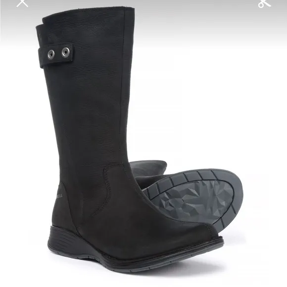 Merrell Travvy Tall Waterproof Boot Black Leather Boots Size 9.5