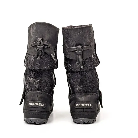 Merrell Wmn Haven Black Leather Double Buckle Select Dry Ankle Boots sz 8