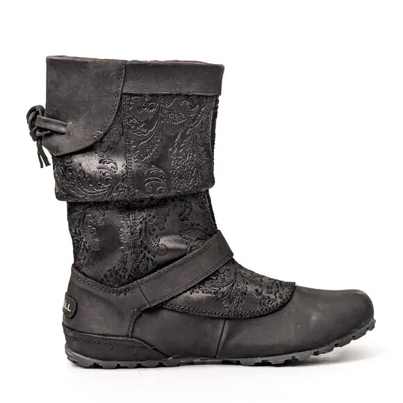 Merrell Wmn Haven Black Leather Double Buckle Select Dry Ankle Boots sz 8