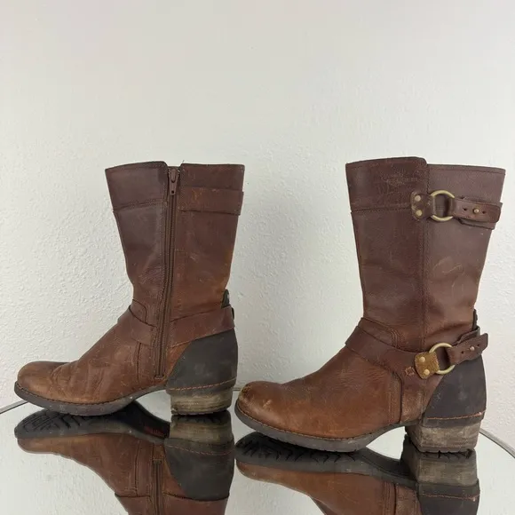 MERRELL Womens Oak Brown Leather Shiloh Peak Harness Mid Calf Riding Boots