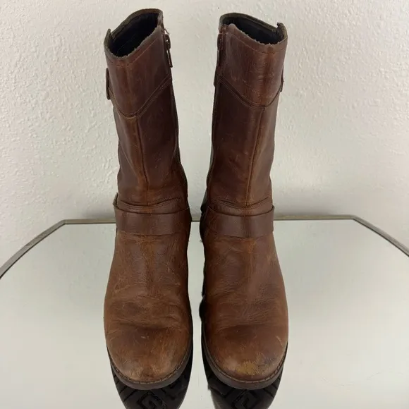 MERRELL Womens Oak Brown Leather Shiloh Peak Harness Mid Calf Riding Boots