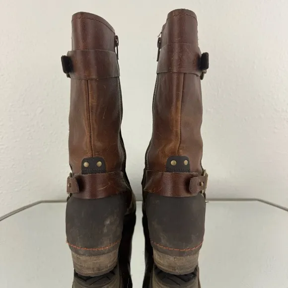 MERRELL Womens Oak Brown Leather Shiloh Peak Harness Mid Calf Riding Boots