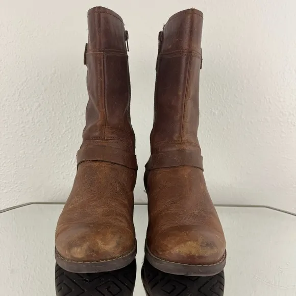 MERRELL Womens Oak Brown Leather Shiloh Peak Harness Mid Calf Riding Boots