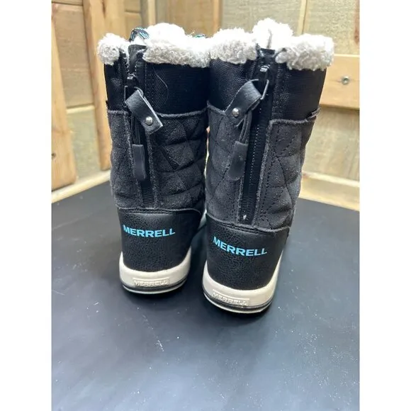 Merrell Youth Waterproof Winter Boots Size 13 Black Quilted Snow Fleece Lining