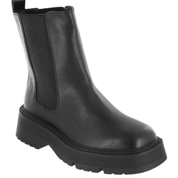 MIA LENIA CHUNKY LEATHER CHELSEA BOOTS BLACK NEW