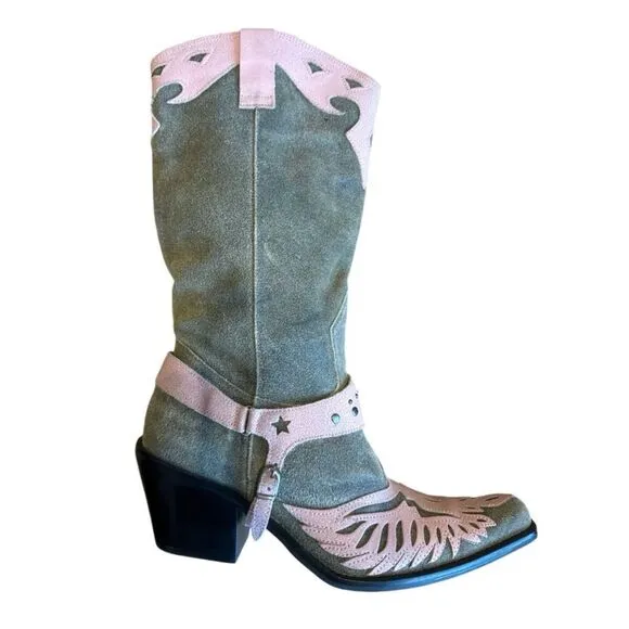 Mia Pink Harness Suede Women’s Cowboy Boots Size 8.5