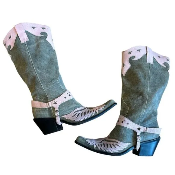 Mia Pink Harness Suede Women’s Cowboy Boots Size 8.5
